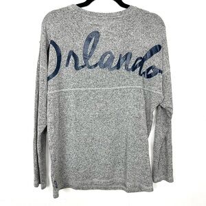 Spirit Jersey "Orlando" Navy Glitter Back Heather Gray Crew Neck Sweater